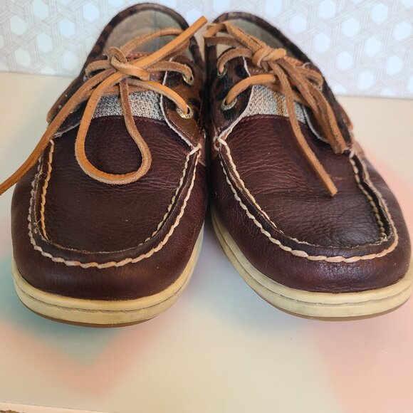 Sperry Top Sider Women's Boat Shoes Size 9 Leather Brown Tan Leopard Print - Picture 3 of 11